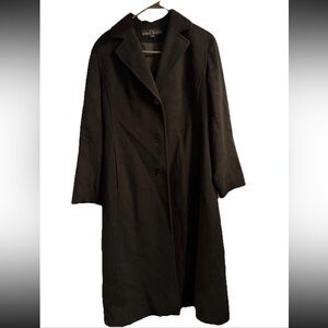 Anne Klein Classic Black Trench Coat 100% Wool